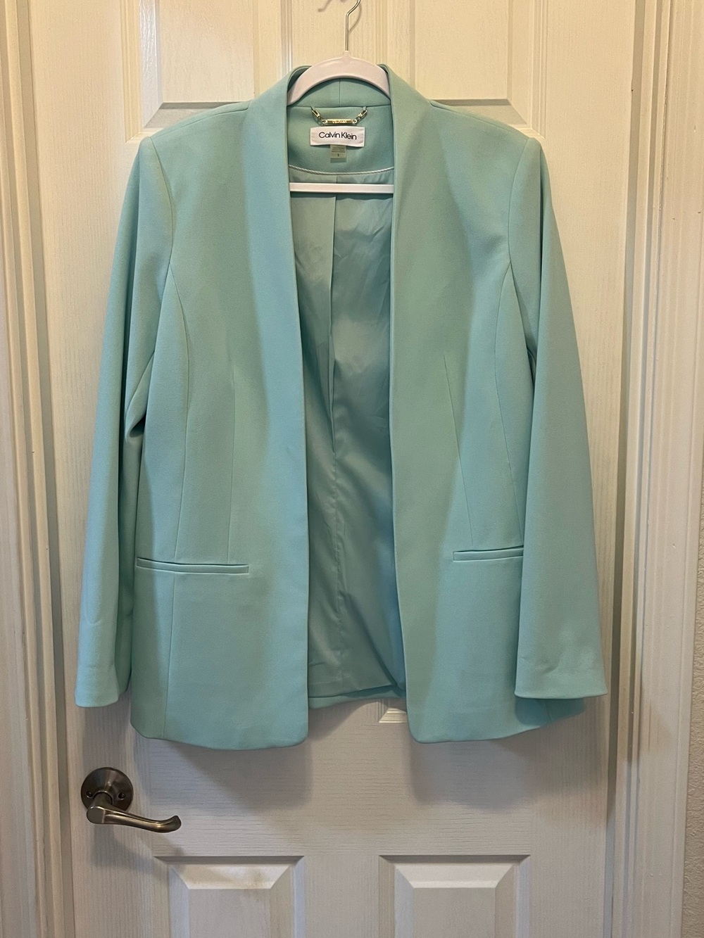 Calvin Klein Light Mint Open-Front Blazer Jacket